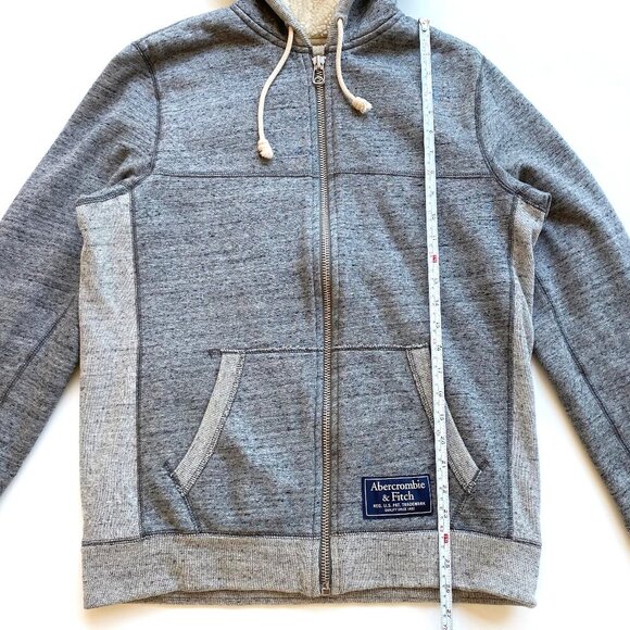 Abercrombie & Fitch Mens M Gray Full-Zip Sherpa Lined Hoodie Jacket Heavyweight - Picture 10 of 13